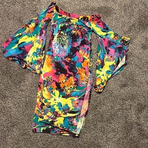 Multi color high slit mini dress